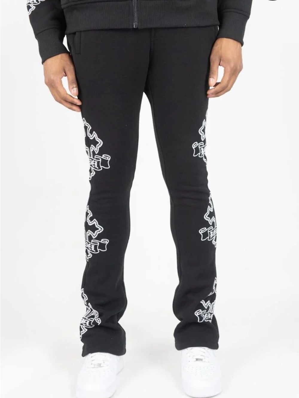 Rebel Minds Cross FZ Rhinestone Stacked Sweatpants